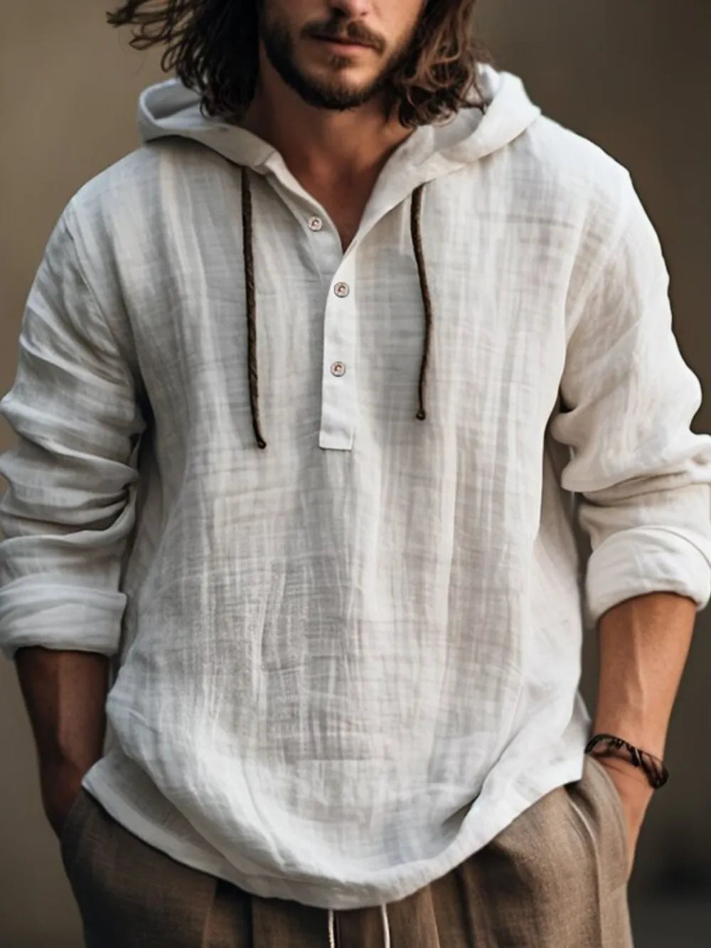 Men's Full Size Half Button Long Sleeve Hoodie - Urban Legend Wear