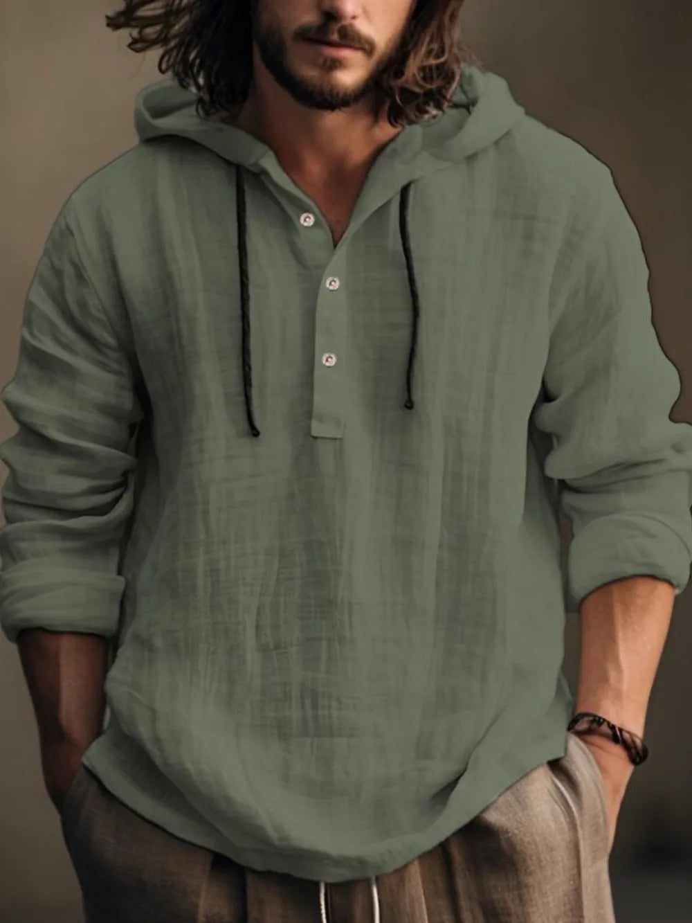Men's Full Size Half Button Long Sleeve Hoodie - Urban Legend Wear