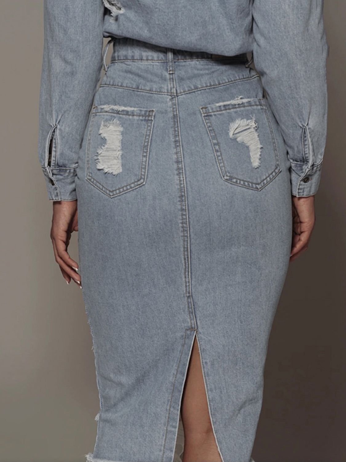 Distressed Slit Denim Skirt - Urban Legend Wear