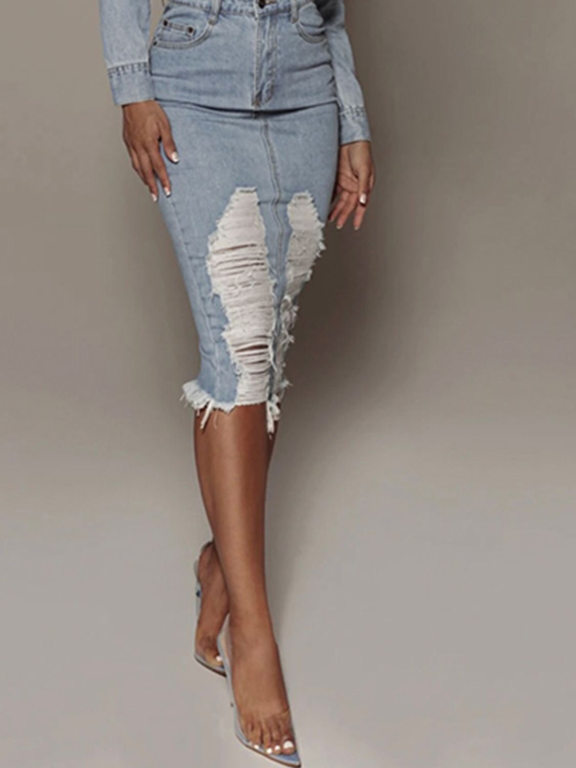 Distressed Slit Denim Skirt - Urban Legend Wear
