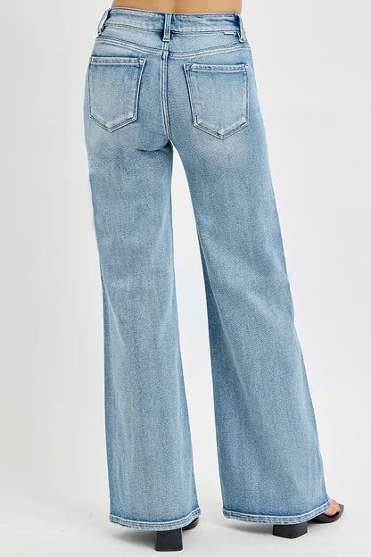 RISEN Full Size Mid Rise Wide Jeans with Front Patch Pocket Plus Size - Urban Legend Wear