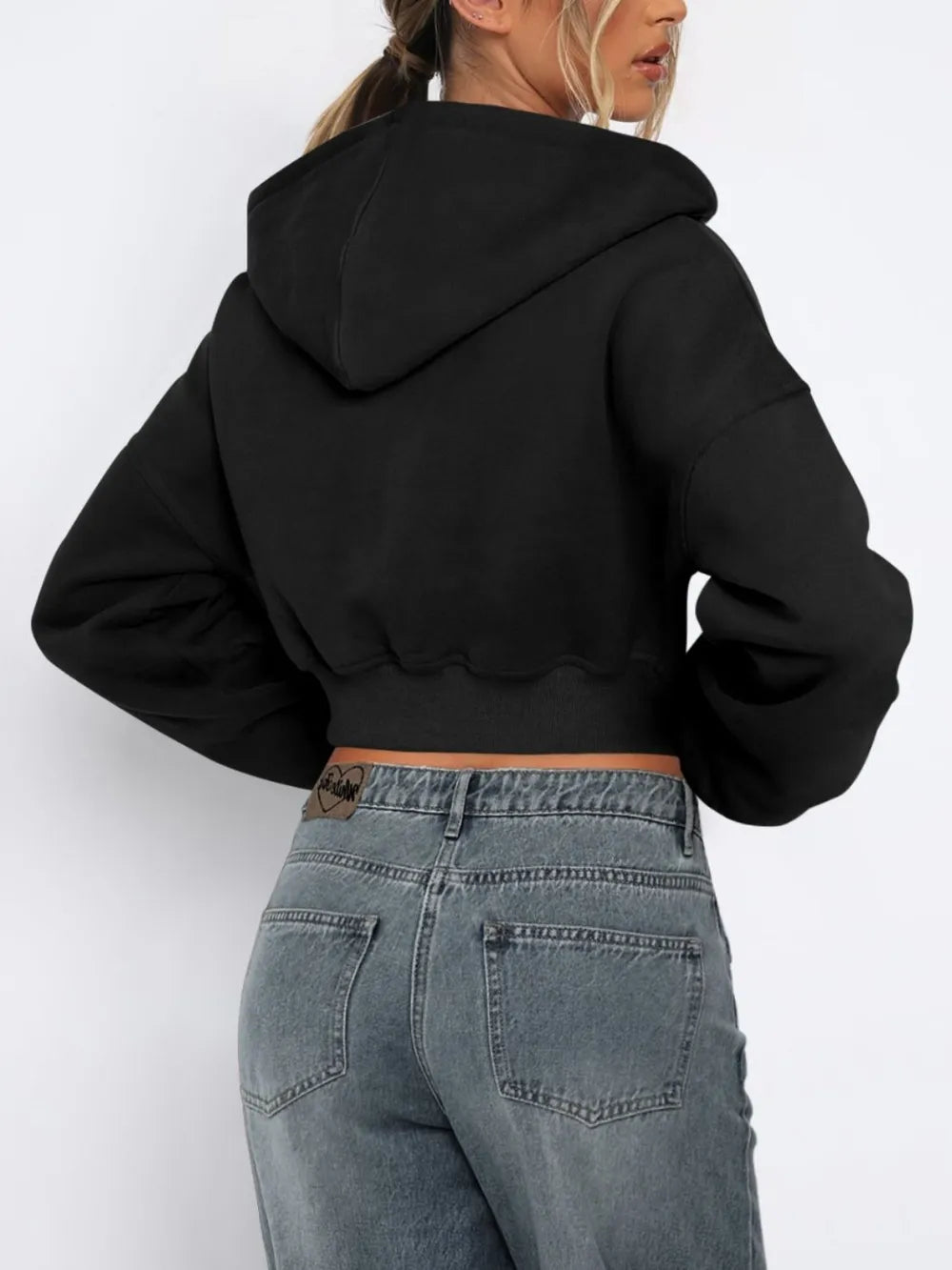 Zip Up Long Sleeve Hooded Cropped Jacket - Urban Legend Wear