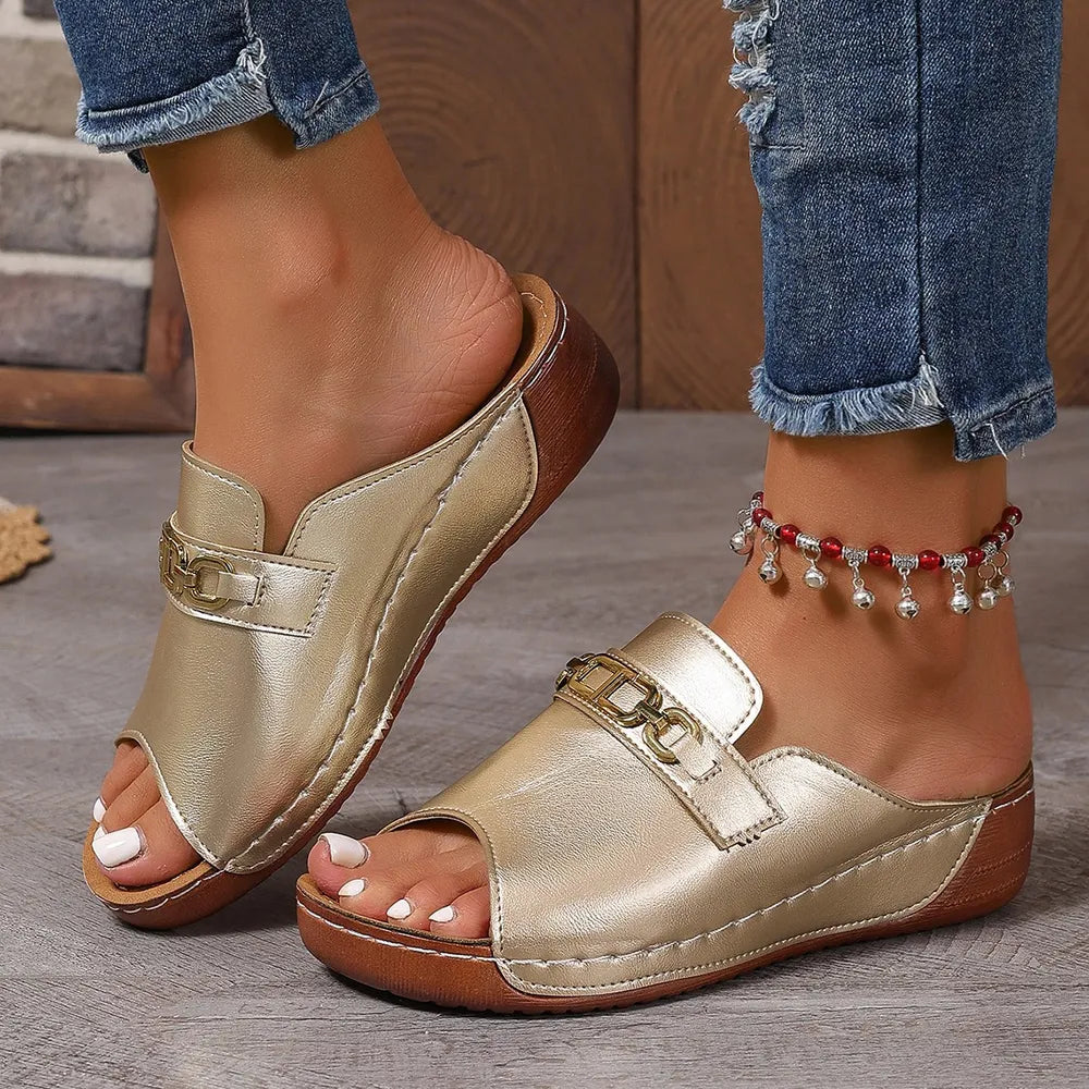 Open Toe Sandals with Metal Chain Decor - Urban Legend Wear