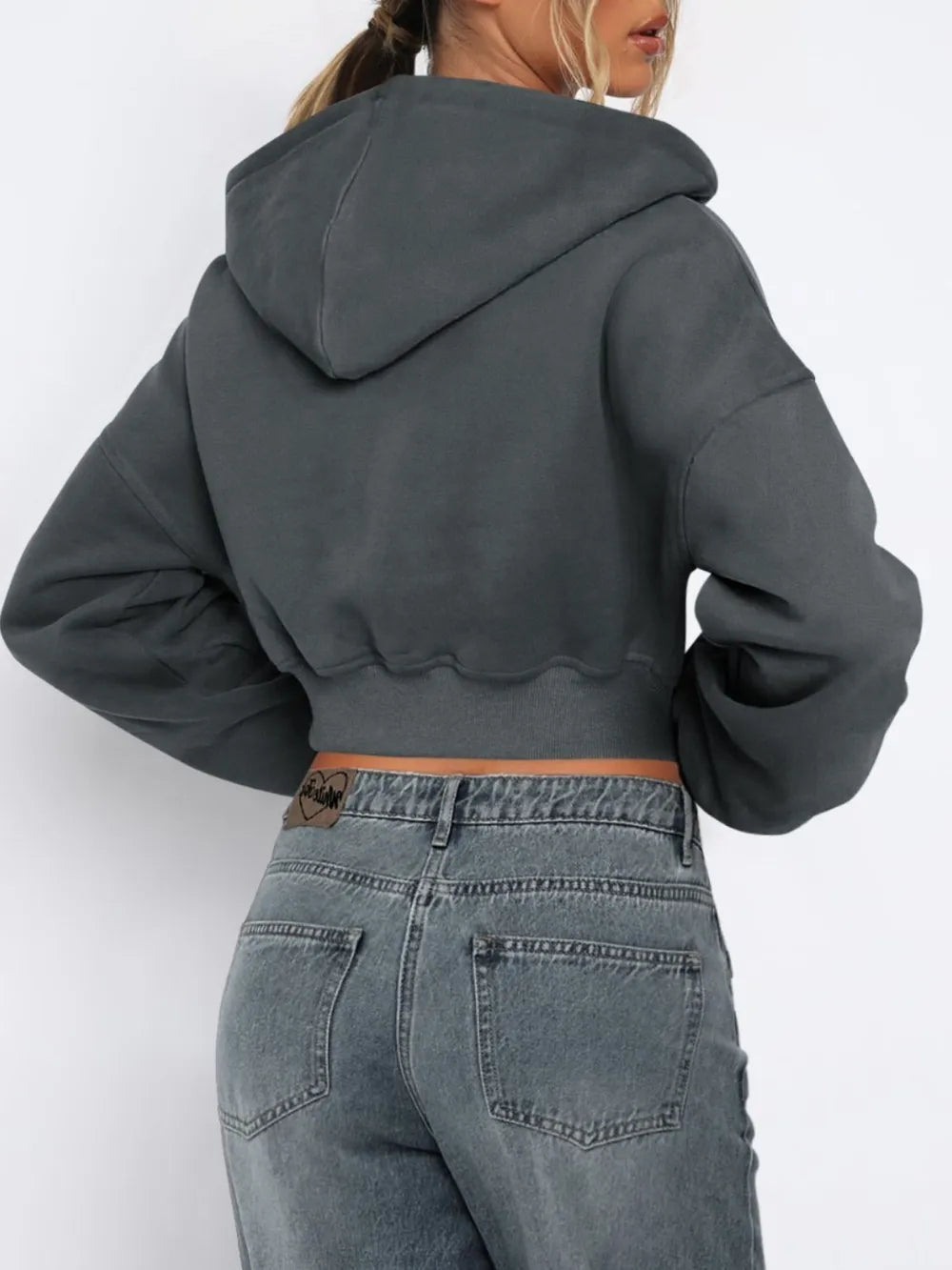 Zip Up Long Sleeve Hooded Cropped Jacket - Urban Legend Wear