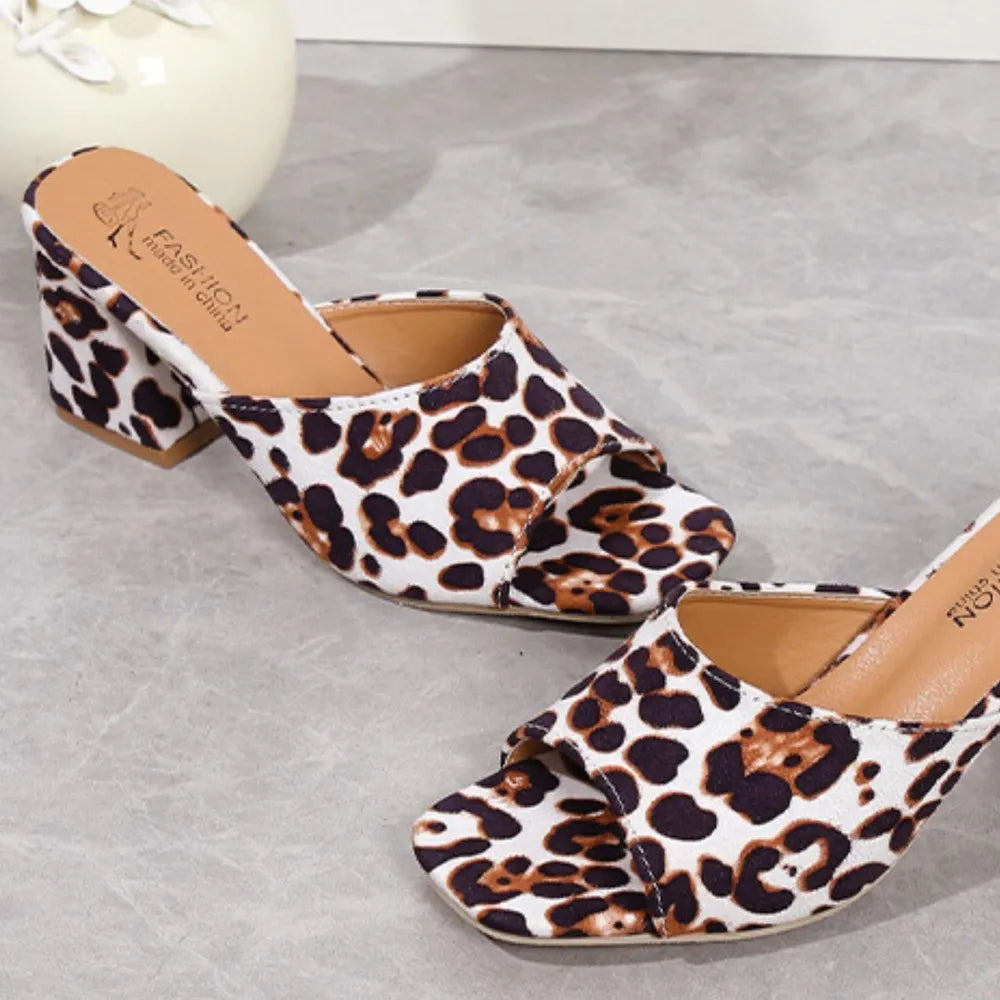 Leopard Block Heel Suede Sandals - Urban Legend Wear