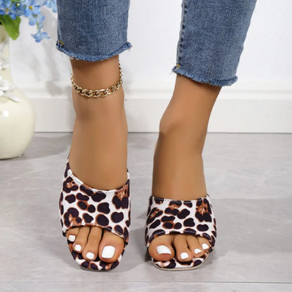 Leopard Block Heel Suede Sandals - Urban Legend Wear