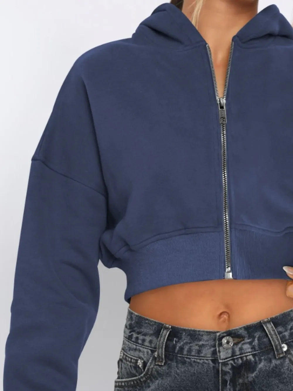 Zip Up Long Sleeve Hooded Cropped Jacket - Urban Legend Wear