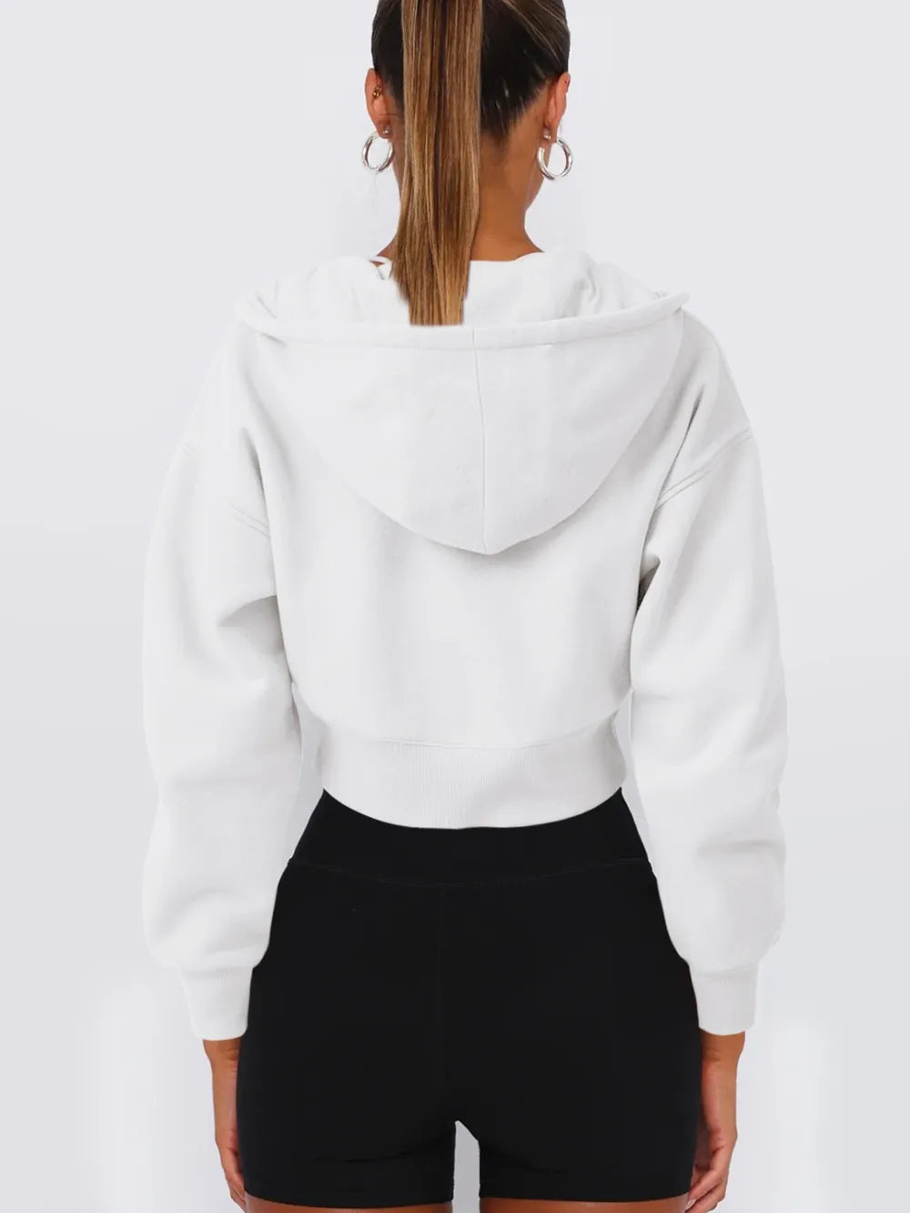 Zip Up Long Sleeve Hooded Cropped Jacket - Urban Legend Wear