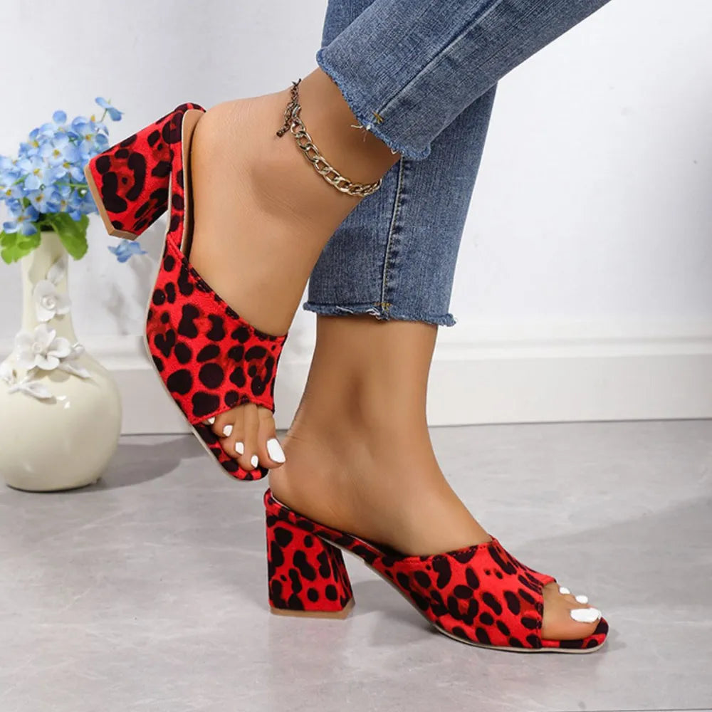 Leopard Block Heel Suede Sandals - Urban Legend Wear