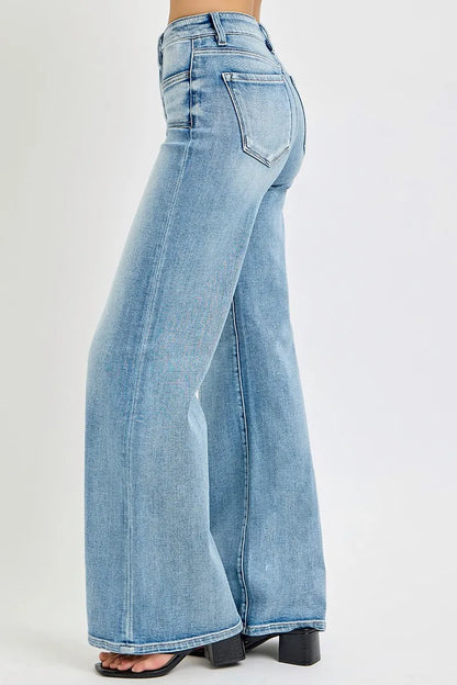 RISEN Full Size Mid Rise Wide Jeans with Front Patch Pocket Plus Size - Urban Legend Wear