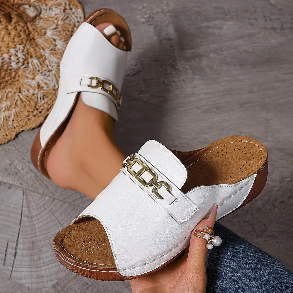 Open Toe Sandals with Metal Chain Decor - Urban Legend Wear