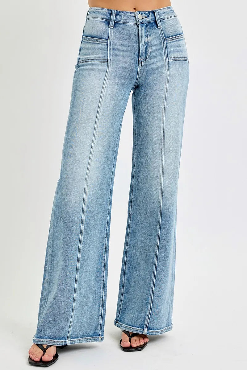 RISEN Full Size Mid Rise Wide Jeans with Front Patch Pocket Plus Size - Urban Legend Wear