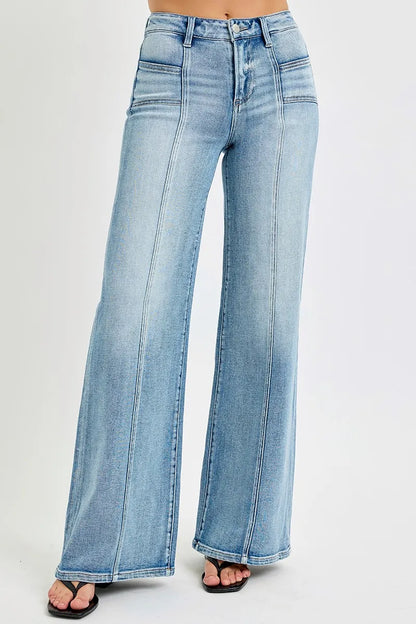 RISEN Full Size Mid Rise Wide Jeans with Front Patch Pocket Plus Size - Urban Legend Wear