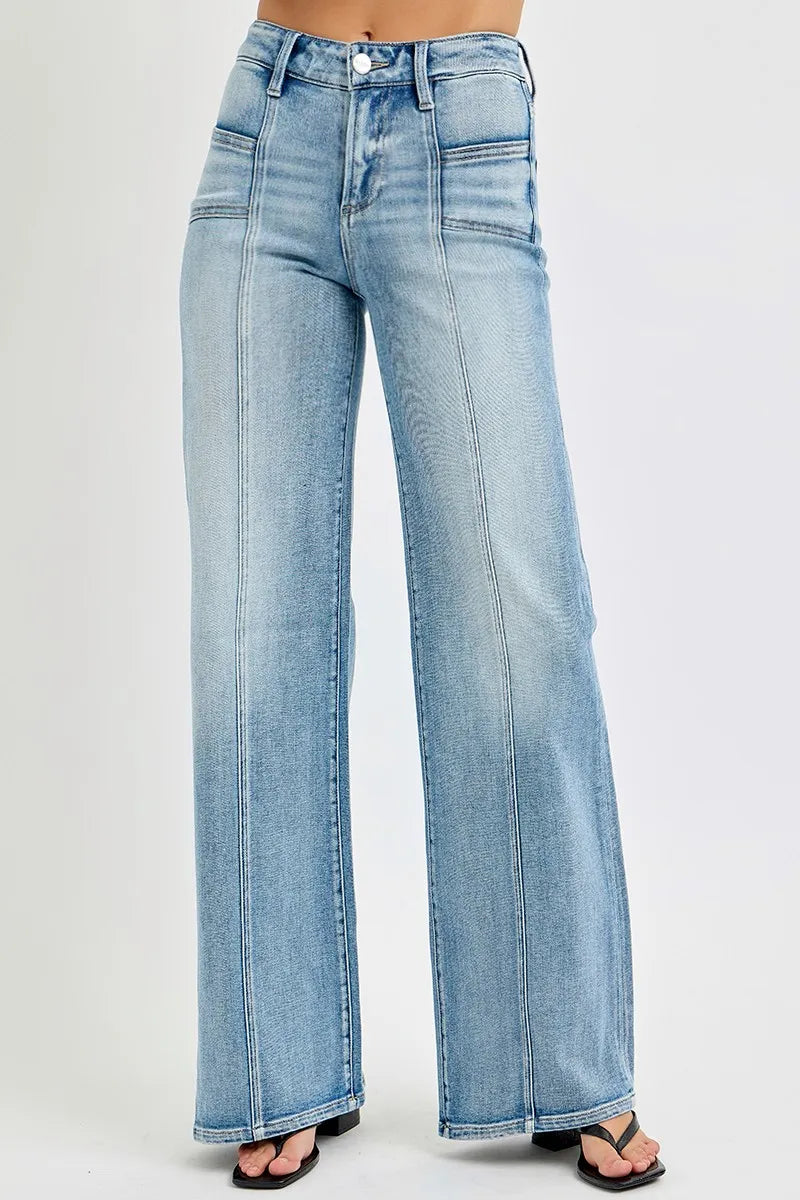 RISEN Full Size Mid Rise Wide Jeans with Front Patch Pocket Plus Size - Urban Legend Wear