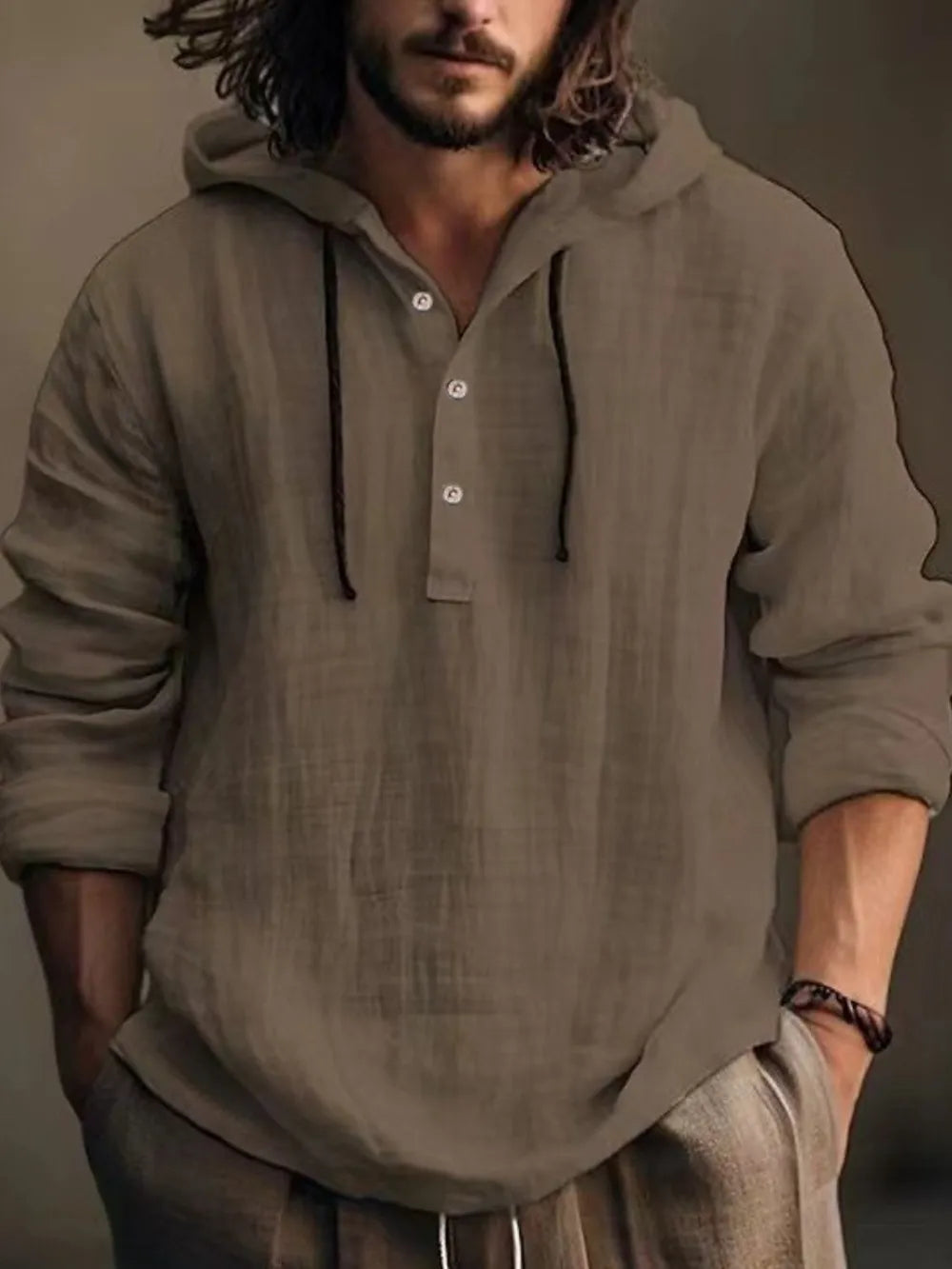 Men's Full Size Half Button Long Sleeve Hoodie - Urban Legend Wear