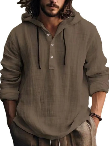 Men's Full Size Half Button Long Sleeve Hoodie - Urban Legend Wear