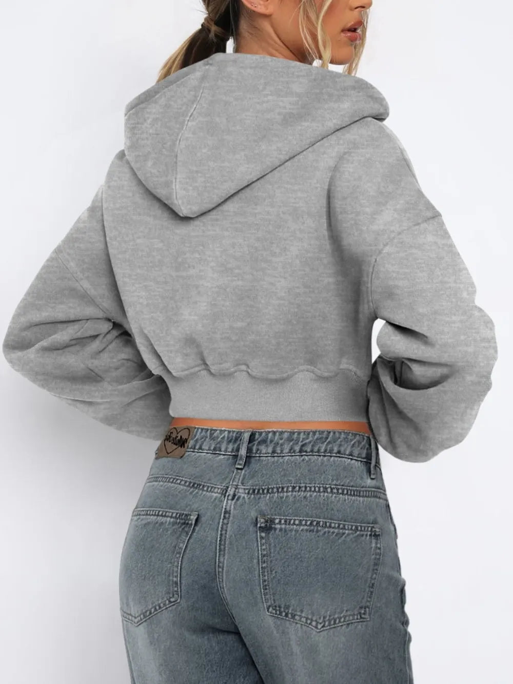 Zip Up Long Sleeve Hooded Cropped Jacket - Urban Legend Wear