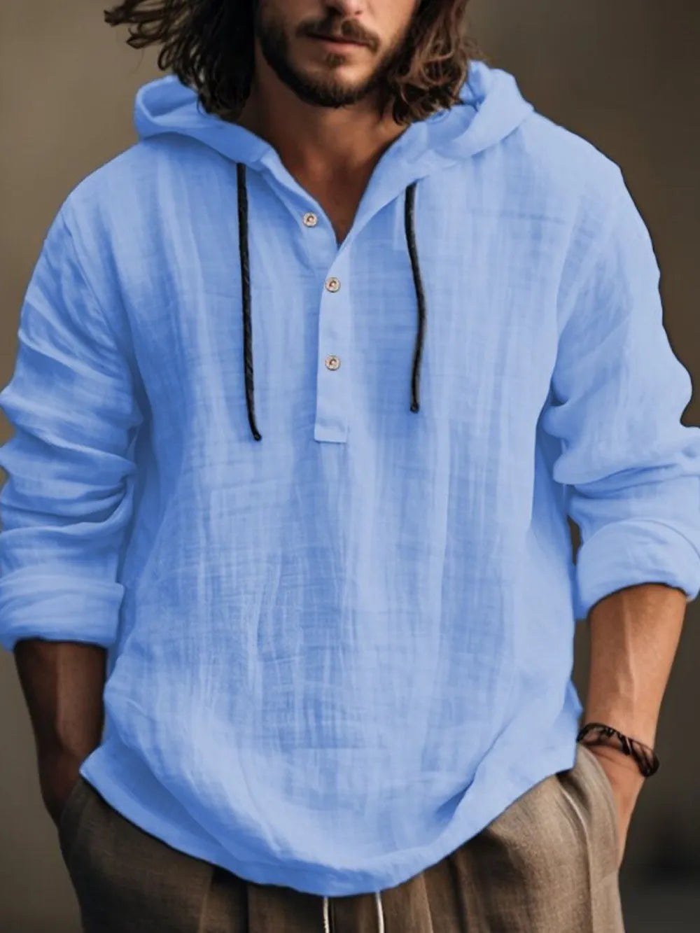 Men's Full Size Half Button Long Sleeve Hoodie - Urban Legend Wear