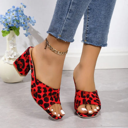 Leopard Block Heel Suede Sandals - Urban Legend Wear
