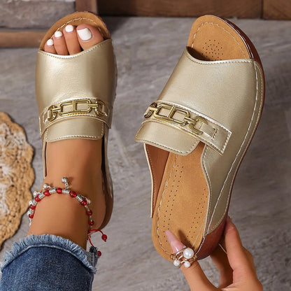Open Toe Sandals with Metal Chain Decor - Urban Legend Wear