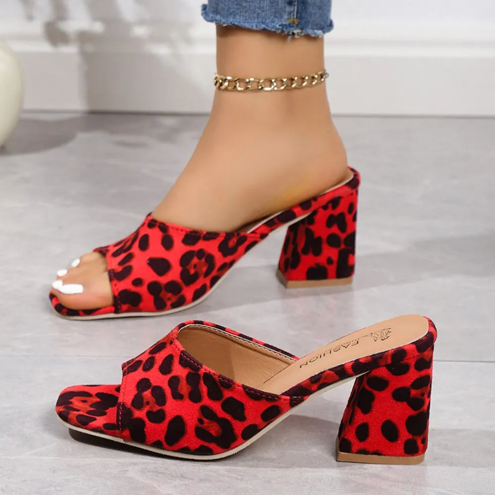 Leopard Block Heel Suede Sandals - Urban Legend Wear
