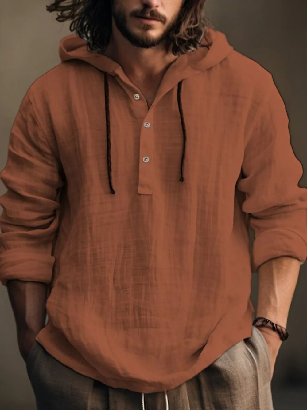 Men's Full Size Half Button Long Sleeve Hoodie - Urban Legend Wear
