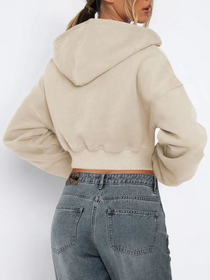 Zip Up Long Sleeve Hooded Cropped Jacket - Urban Legend Wear