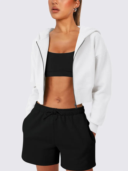 Zip Up Long Sleeve Hooded Cropped Jacket - Urban Legend Wear