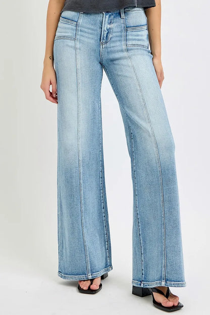 RISEN Full Size Mid Rise Wide Jeans with Front Patch Pocket Plus Size - Urban Legend Wear