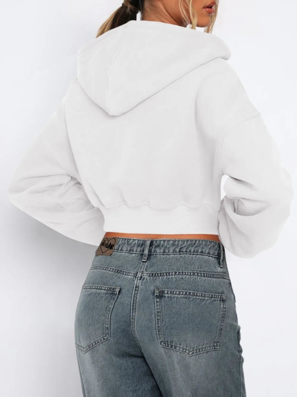 Zip Up Long Sleeve Hooded Cropped Jacket - Urban Legend Wear