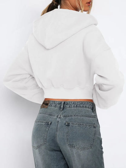 Zip Up Long Sleeve Hooded Cropped Jacket - Urban Legend Wear